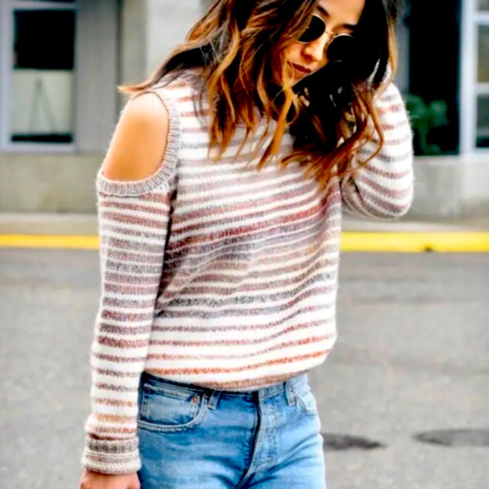 Rebecca Minkoff Page Wool Alpaca Blend Knit  Sweater in Chalk Stripe Small